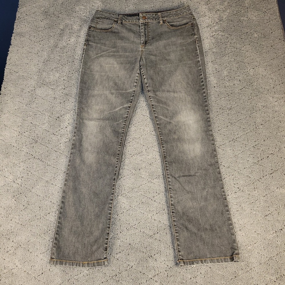 Talbots Jeans Womens 12 Gray Signature Straight Leg Mid Rise Stretch Denim